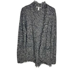 Autumn Cashmere Cardigan Womens Sz M Marled Gray Button Up Sweater Fringe Medium
